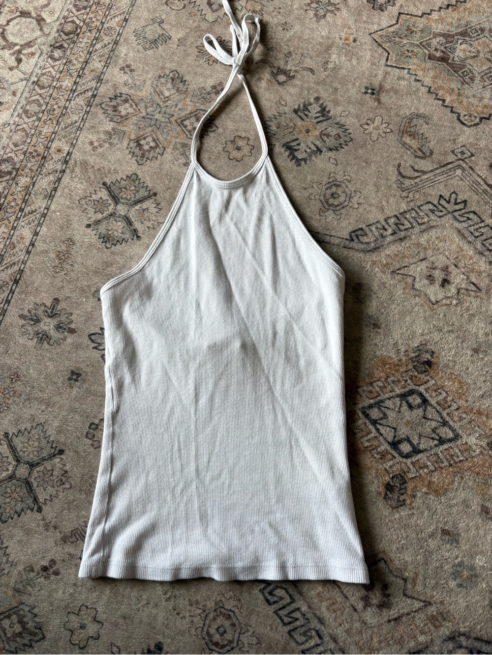 ASOS White Ribbed Halter Tie-Back Tank Top